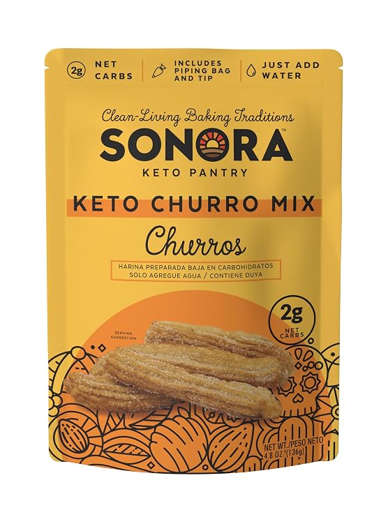 Sonora Keto Churros Mix Kit | Mexican Dessert with Piping Bag & Tip | Low Carb Gluten Free Almond Flour | 2g Net Carbs (4.8oz - Makes 6)