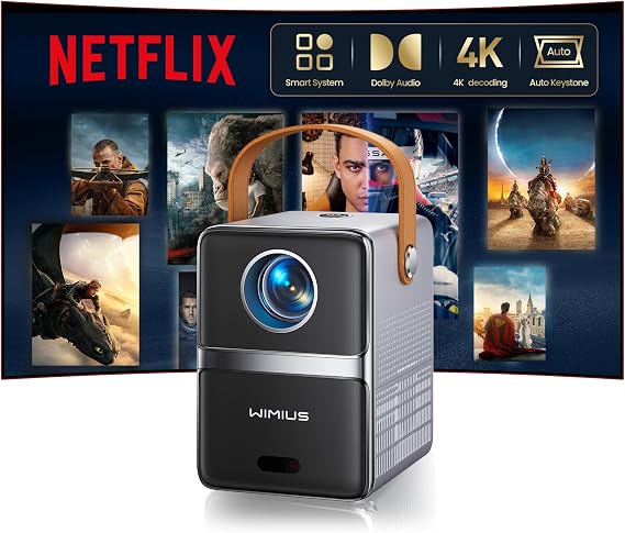 Mini Beamer 4K [Netflix Ready|Dolby Audio] Smart Beamer Klein with WiFi6 2-Wege Bluetooth Full HD 1080P Elektrischer Fokus Auto Vertikale Trapezkorrektur Kurzdistanz Projektor Integrierte Apps