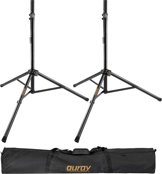 Auray SS-47A-PB Deluxe Lightweight Height-Adjustable Aluminum Speaker Stands with Tripod Base and Carrying Case