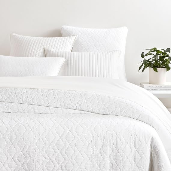 Pine Cone Hill Birdie White Solid Matelasse Cotton Quilted Sham, Standard