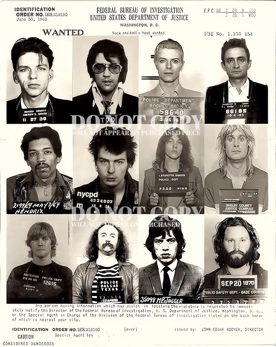 Famous Music Mugshot Collage 8 X 10 - Rock's Most Wanted - Stunning Mug Shot Collection - Photograph Set - Busted - Iconic Musicians - Rare Photo - Poster Art Print