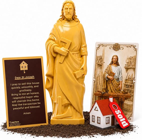 St Joseph Statue for Selling House,with Double-Sided Prayer Card- 4Inch
