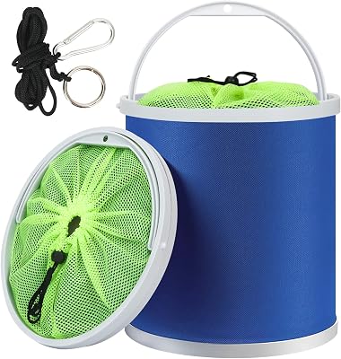Homelove Collapsible Camping Fishing Bucket,11L 2.9 Gallons Durable Pop Up Water Bucket with Net and Rope for Car Washing, Fishing,Boating or Other Outdoor Activities, Foldable Bucket,Blue