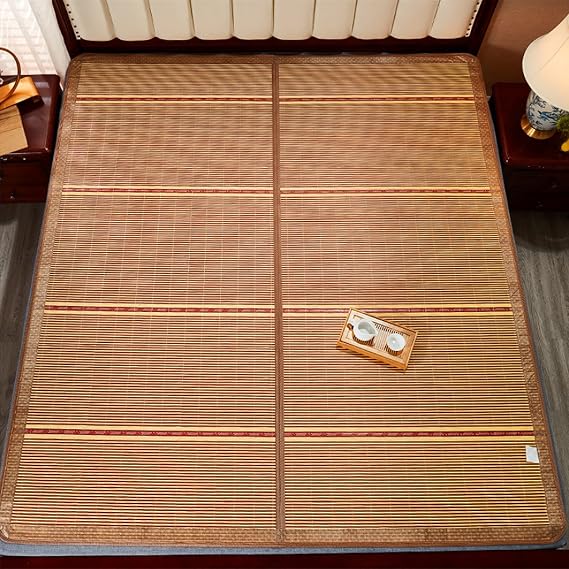 Summer Bamboo Sleeping mat,Cooling Mat Mattress,Foldable Double Sided Breathable Bamboo mat for Bed,Traditional Chinese Summer Sleeping Rattan Pad Cooling Mattress For Single Double Queen-size Bed
