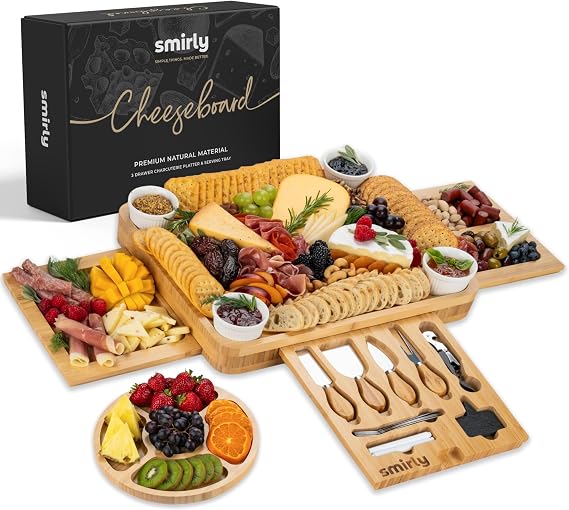 SMIRLY Charcuterie Boards Set, Large Cheese Board Set, Bamboo