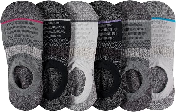 Sof Sole Women's Womens Multi-pack Bamboo Cushioned Performance Ultra No-show Invisible Liner Sock, Non-slip Heel Grip (6-pair)