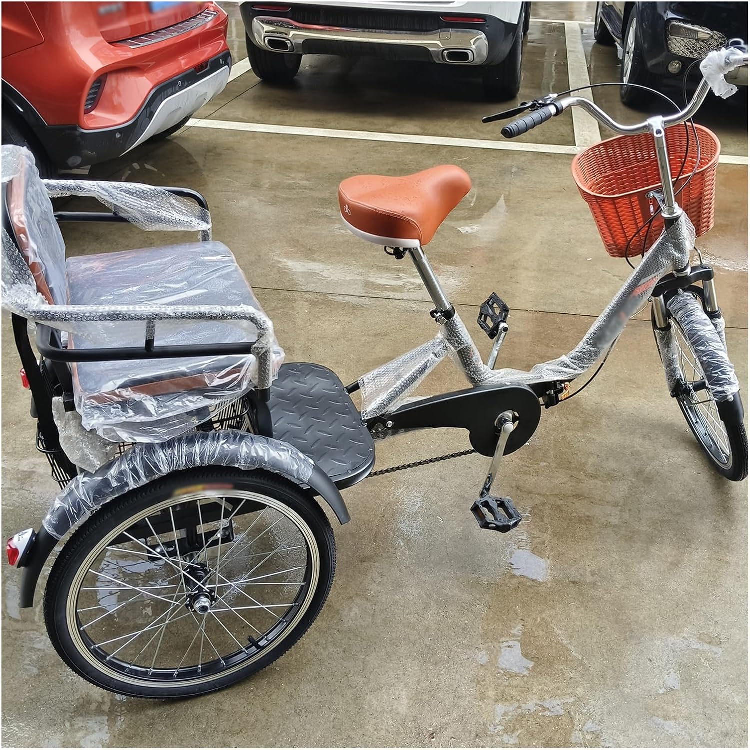 SRNSAEB Folding Trikes for Adults with Front and Back Basket, Adjustable Cycle Rickshaw, Three Wheel Tricycle, 3 Wheel Bicycles for Seniors Transportation VehicleThree-Wheeled Bicycle Pedal