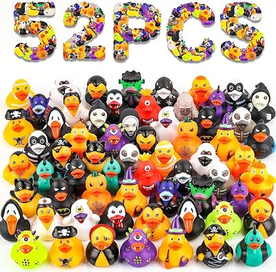 WPQO 52PCS Halloween Rubber Ducks in Bulk,Halloween Style Design cruise duckies for Jeeps Ducking Trick or Treat Supplies Goodie Bag Fillers Boys Girls Halloween Party Favors Gift Exchange 52