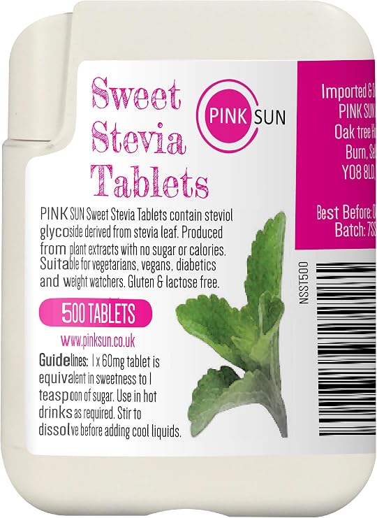 PINK SUN Stevia Tablets x 500 Tabs - Sweetener Sugar Alternative Replacement Vegetarian Vegan Gluten Free Low Carb Non GM Zero Calories - Or Bulk Buy Multi Pack Dispenser