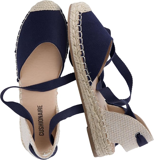CUSHIONAIRE Talisa Espadrilles for Women, Closed Toe Wedge Sandal with Elastic Ankle Strap and Jute Wrapped Sole