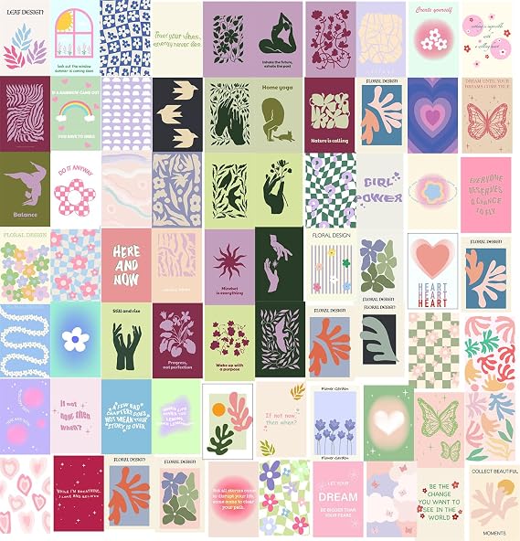 Leifyson 70PCS Pastel Wall Collage, Danish Pastel Room Decor Aesthetic, Wall Collage Kit Aesthetic Pictures for Dorm Decor for Teen Girls Preppy Stuff 4x6 Inch
