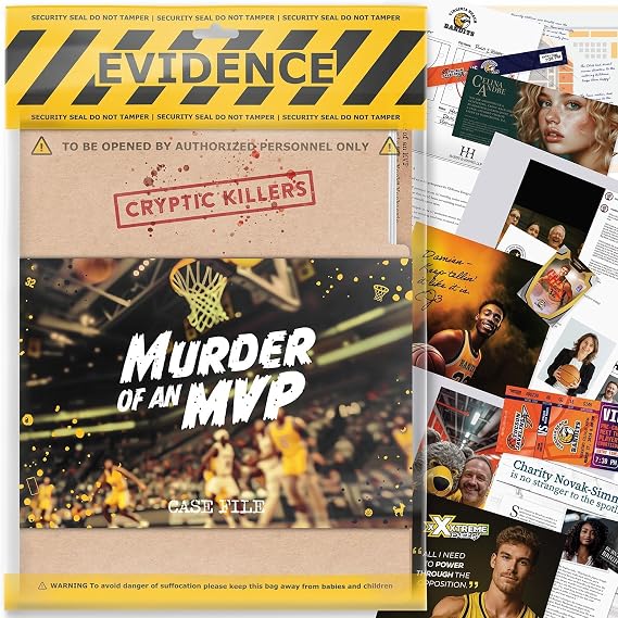 Cryptic Killers Unsolved murder mystery game - Murder of an MVP - Cold Case Files Investigation - Detective clues/evidence - Solve the crime - Individuals, date nights & party groups