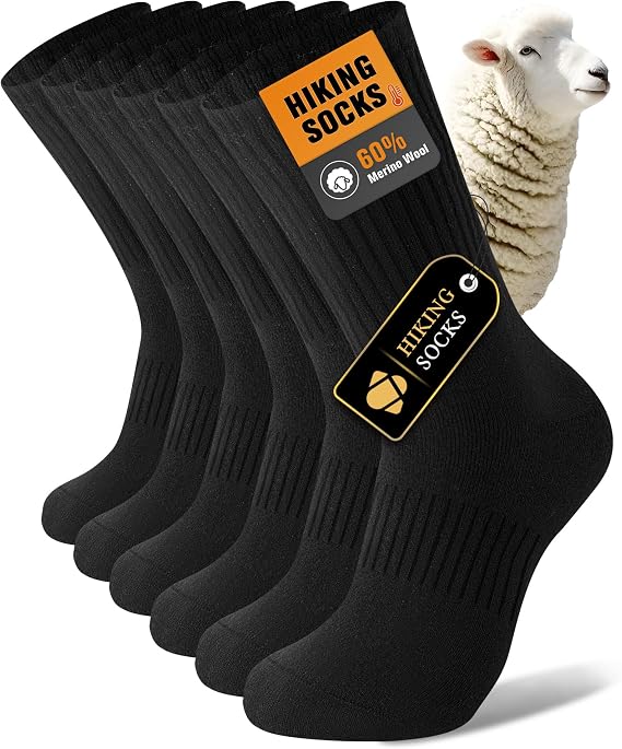 SukModen Merino Wool Socks for Men, 3 Pairs, Thermal Winter Hiking Socks