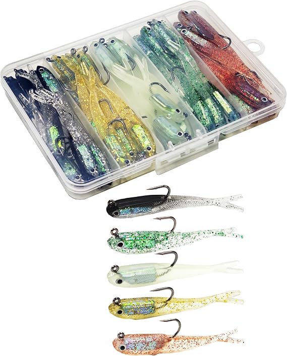 Split Tail Silicone Swimbaits 40pcs, Pre-Rigged Bass Bait
