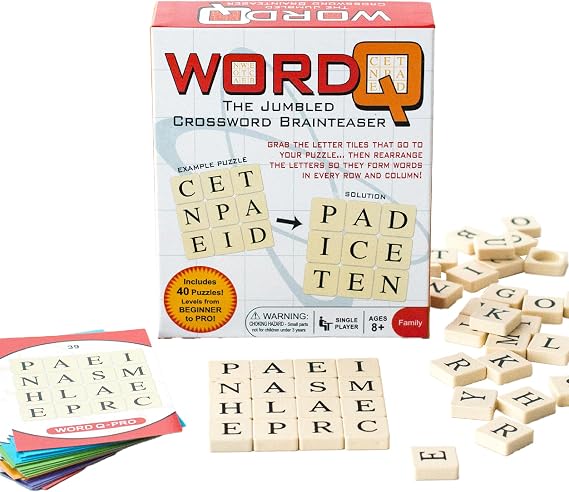 Continuum Games Word Q Jumbled Crossword Puzzle Game with 40 Challenges Brain Teaser Word Game for Kids & Adults, Solo Play, Educational Gift, Ages 8+