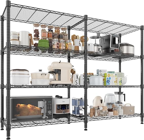 Homdox Heavy Duty Storage Shelves, 4 Tier Wire Shelving Unit, Adjustable Metal Shelves for Storage, Garage Rack Pantry Shelves Kitchen Shelving, 18"x72"x60", Black