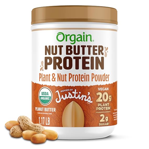Orgain X Justin's 20g Protein Powder, Peanut Butter, 1.17lb