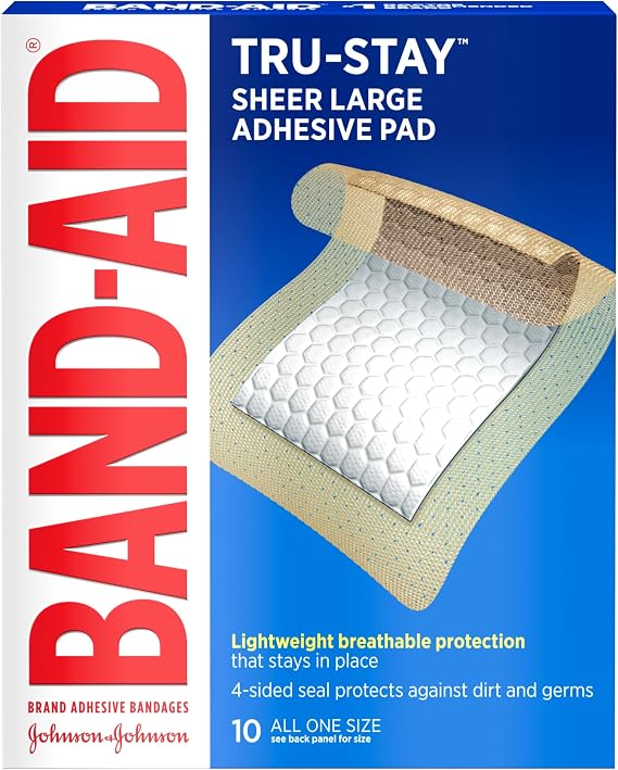 BAND-AID Brand Tru-Stay Sheer Adhesive Pads, Large Size, 10 Count