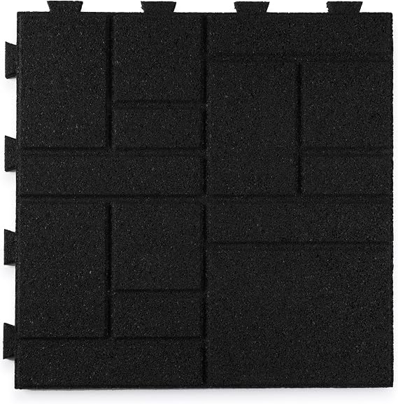 Playsafer Squarescape Rubber Interlocking Tile for Outdoor and Indoor Use | 16" X 16" | Easy Installation (Black, 1 Tile)