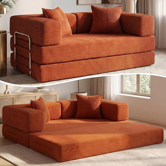 160cm Double Boneless Couch Sofa Bed for Living Room Orange