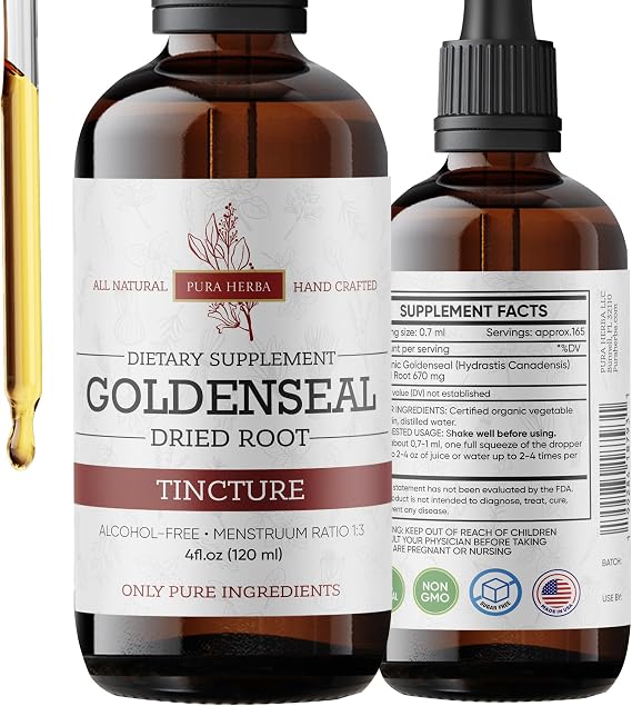 Pura Herba Goldenseal Tincture | Premium Alcohol-Free Herbal Extract from Goldenseal Root | Liquid Botanical Supplement | Traditional Herbal Formula |