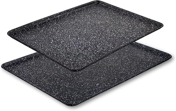 Scoville Xtra 35cm & 38cm Baking Tray Set, Set of 2 Non Stick Baking Trays, NEVERSTICK Coated, Medium & Large Oven Trays, Oven Safe to 260°C, Dishwasher Safe, PFOA Free, Aluminium, Black