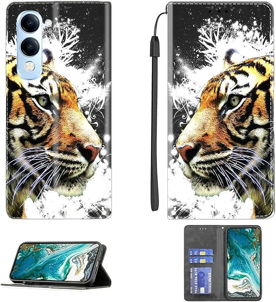 jioeuinly Case Compatible for IQoo Z10 Lite 5G Phone Case Cover [with Tempered Glass Screen Protector] PU Leather Kickstand Magnetic Wallet Case CPT40