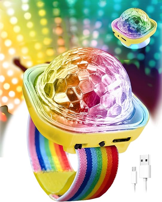 JICASTO Magic LED Disco Ball Light, Chargeable Portable Car Disco Ball Light Worn on The Wrist, Mini Sound Activated DJ Lights for Dance Parties, Bars & Karaoke
