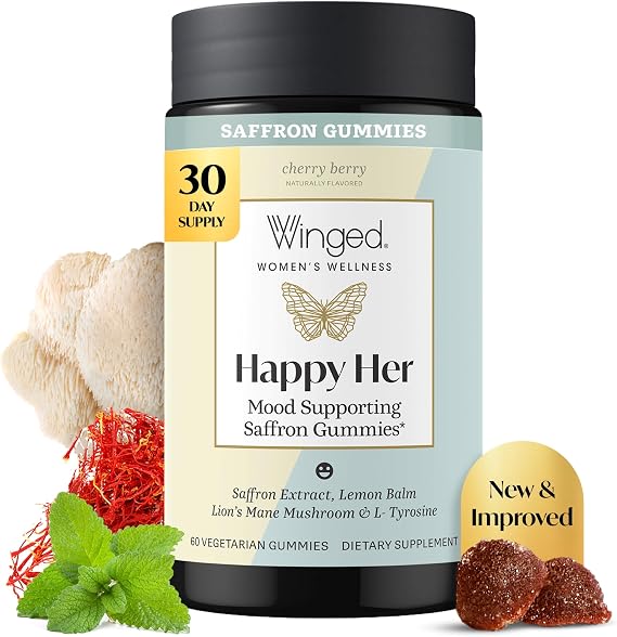 Winged Wellness Multivitamin Gummies for Teen Girls - Teen Vitamins for Mood & Hormonal Health - Vegan Gummy Supplement with Chaste Tree, Lemon Balm, L-Theanine, Huperzine A - 60 Gummies