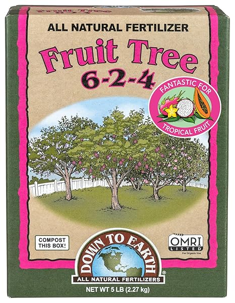 Down To Earth All Natural Fertilizers Organic Fruit Tree - 6-2-4, 5 lb | Plant Food for Apples, Pears, Plums, Cherries, Peaches, Tropical Fruit, Pomegranates, High Calcium, Backyard Orchard