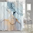 Gibelle Long Fabric Shower Curtain 72 x 78, Tall Abstract Grey Blue Marble Shower Curtain, Modern Ink Art Waterproof Fabric Shower Curtain Set with Hooks