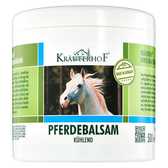 Krauterhof Horse Balm Cools and Revitalises Precious Herbal Extracts from Horse Chestnut Arnica Rosemary and Mint Oil 500 ml Tub Sealed with Aluminum Foil