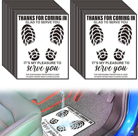 PEUTIER 200pcs Disposable Car Paper Floor Mats, 16x20in Plastic Film Waterproof Paper Car Floor Mats Car Foot Pads Vehicle Floor Mats Protective Paper for Automotive, 15.75 x 19.69inch, black, white