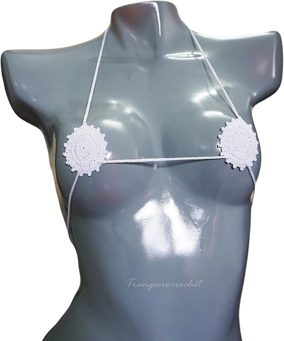 White crochet extreme micro bikini top Round bikini top