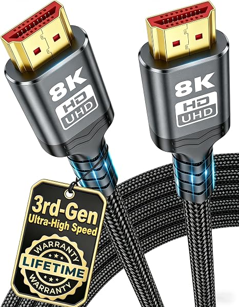 10K 8K HDMI Cable 2.1, 3M/10FT Ultra High Speed HDMI Cable Braided Cord, HDMI Cables 48Gbps (8K@60Hz 7680x4320, 4K@120Hz) Supports Dynamic HDR 10 eARC 3D, Dolby Atmos Compatible with Roku TV/PS5/HDTV