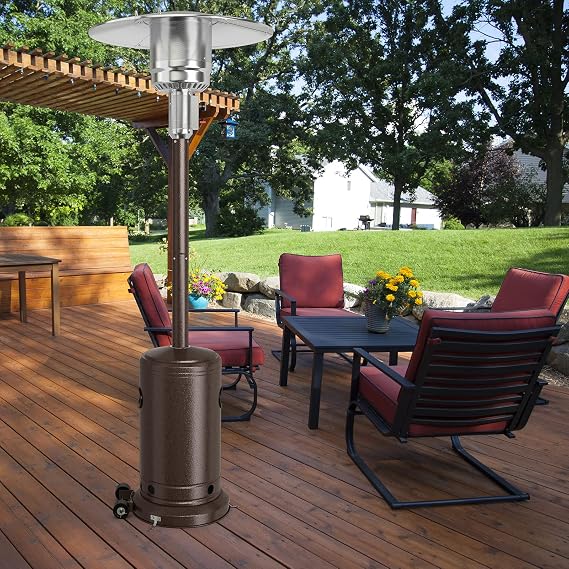 COSTWAY Patio Heater, 50000 BTU Propane Heater with Stainless Steel Burner and Wheels, Standing Portable Outdoor Heater for Patio, Garden, Backyard, Porch (Bronze)
