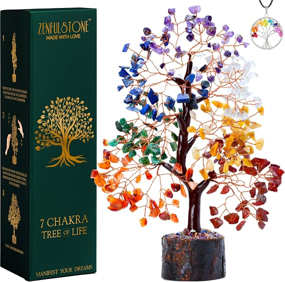 7 Chakra Tree of Life Crystal Tree for Home, Office, and Desk Decor | Handmade Bonsai Tree for Positive Energy, Healing & Money | Good Luck Spiritual Gift for Thanksgiving & Christmas for Men, Women