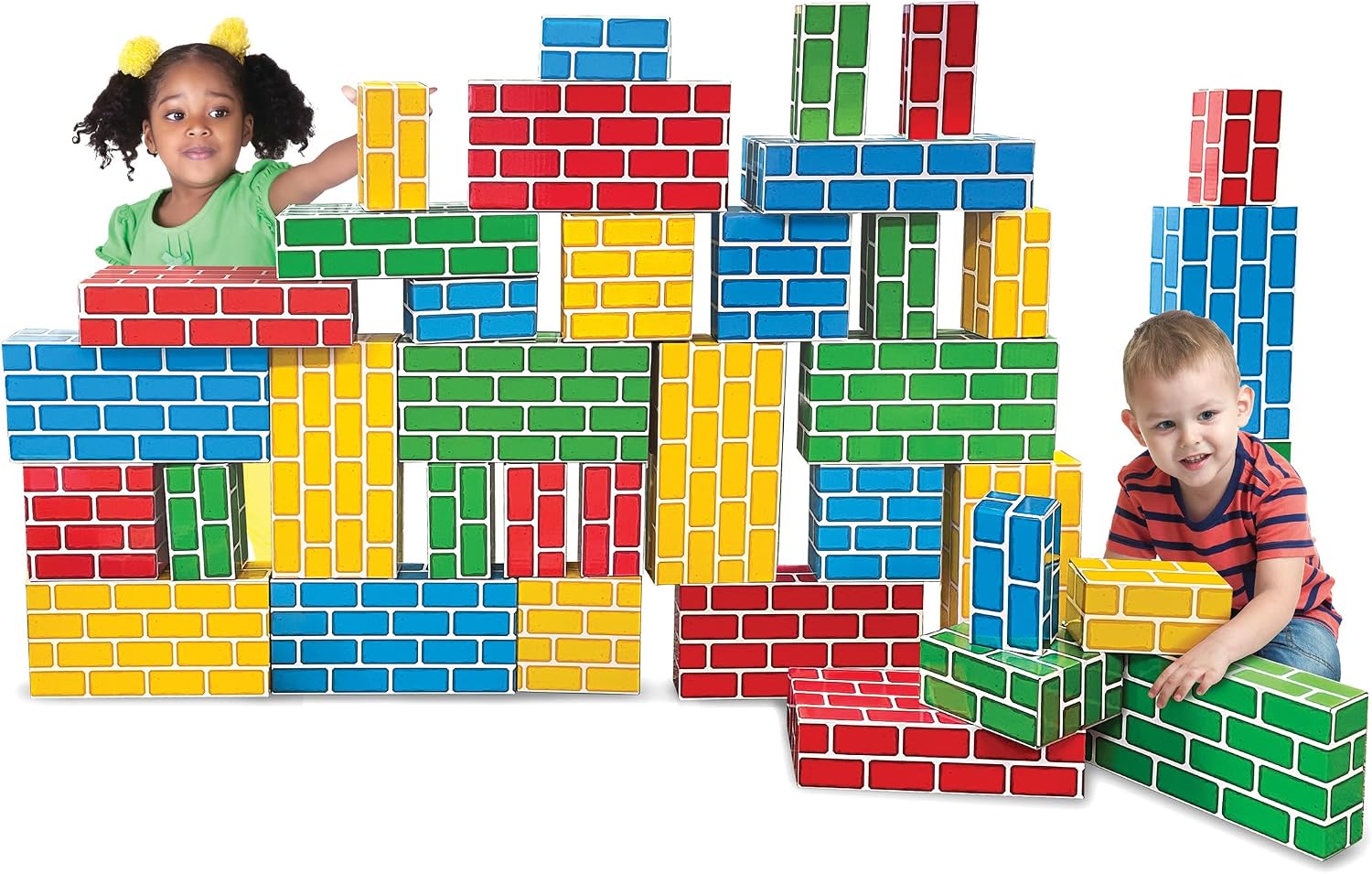 Teacher Heavy-Duty Cardboard Building Blocks – 40-Piece Set, Supports 150 lbs – Easy-to-Clean, Sturdy, Colorful – Large, Medium & Small Sizes