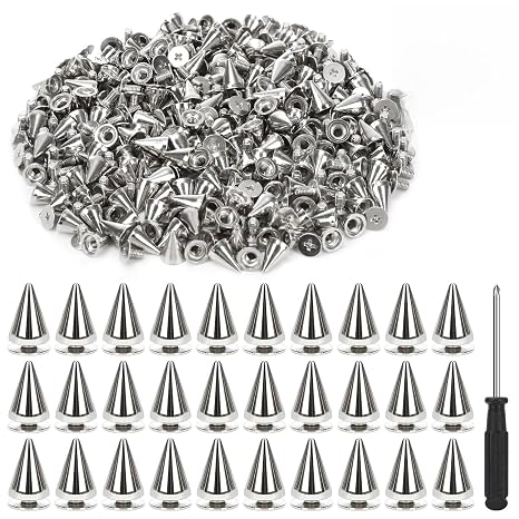 200 Pcs Cone Spikes Studs, 7x10mm, Metal, Colorfast, with Screwdriver