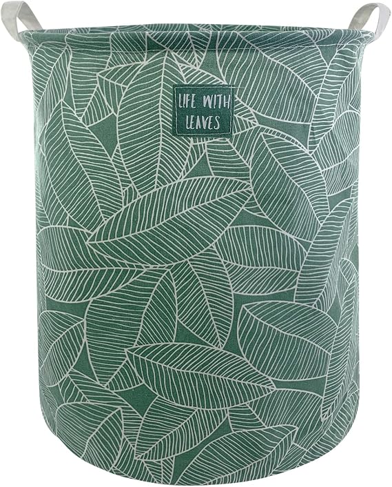 Mziart Large Foldable Laundry Basket Organizer, Collapsible Laundry Hamper Fabric Clothes Toy Storage Basket Nursery Hamper Storage Bin for Household Bedroom, Bathroom, College Dorm (Big White Leaf)
