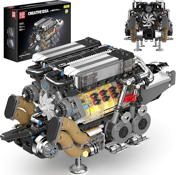 Mould King W16 Engine Building Set, 952 Pcs Model Kit for Adults 14+ | 952 Pieces, V8 Mini Engine Scale Model with Motor, STEM DIY Kit that Works, For Adults Aged 14+