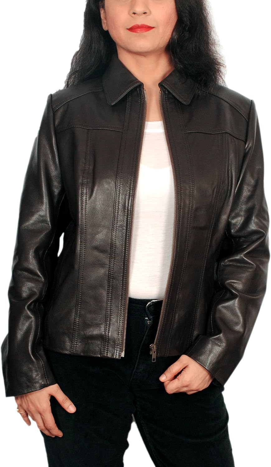 Womens Lambskin Leather Short Peacoat Jacket