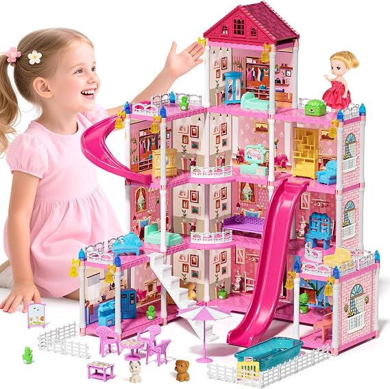 Lehoo Castle Doll House 4-Story 12 Rooms, Dollhouse Playset 293PCS