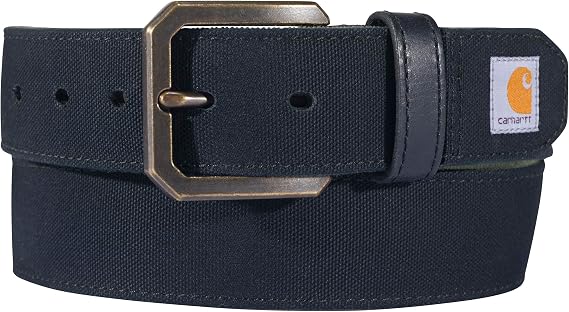 Carhartt Men's Casual Rugged Canvas Duck Belt, W/Antique Brass Buckle and Contrast Curdoroy Backing