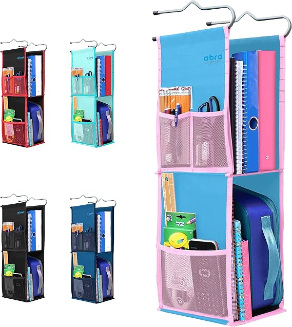 ABRA 2 Shelf Hanging Locker Organizer for School, Work, Gym, Storage | Deep Shelves 6.5x 9| Eco-Friendly Fabric Healthy for Children (Blue/Pink)