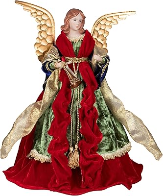 KI Store Angel Christmas Tree Topper 18-Inch Red Gold Green Angel Figurines Treetop Unlit for Christmas Decoration
