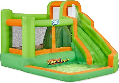Sunny & Fun Compact Bounce-A-Round Inflatable Water Slide Park Heavy-Duty for Outdoor Fun - Climbing Wall, Slide & Splash Pool Easy to Set Up & Inflate with Included Air Pump & Carrying Case