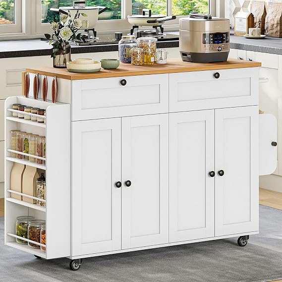 Hzuaneri Kitchen Island with Power Outlet & Drop Leaf, 53.1" Rolling