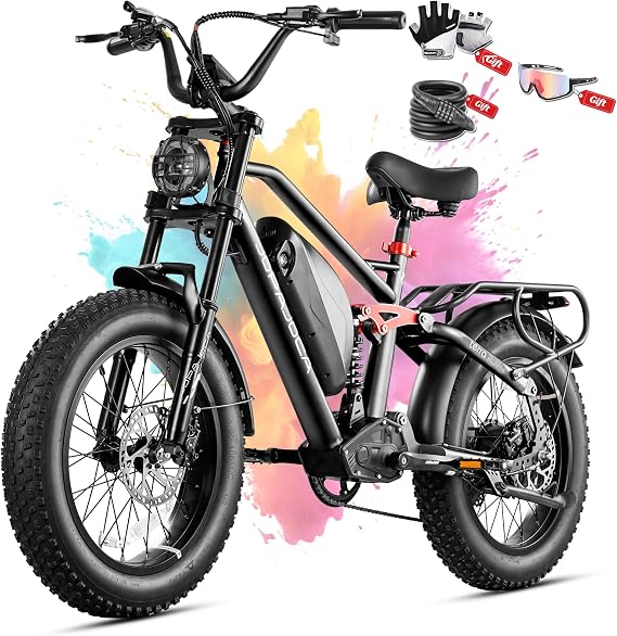 eAhora Terra/Luna 2 Dual Motor 33-31Mph Electric Bike for Adults 3000W/1500W Ebike with Removable 48V 20Ah/15Ah Battery 20'' * 4.0 Fat Tire All Terrain Ebikes, SHM 7-Speed Gear Electric Bicycle