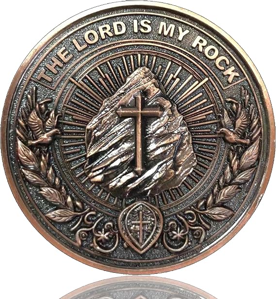 Inspirational Christian Challenge Coin - The Lord is My Rock - Zinc Alloy, 1.57 Inch Diameter, Psalms 18:2 Scripture, Protective Case Included (Single Coin)